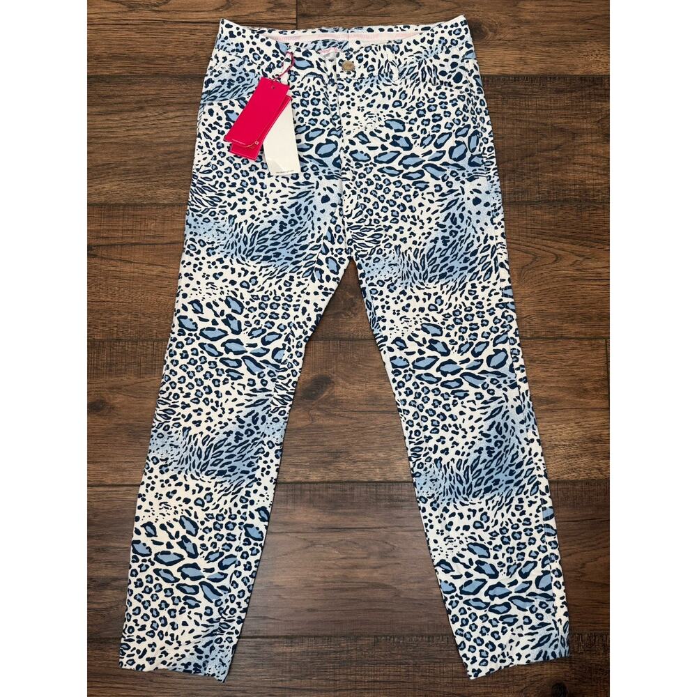 Alberto Golf Mono Leopard Print Blue White Women’s Slim Fit Pants Sz XS 4 NWT